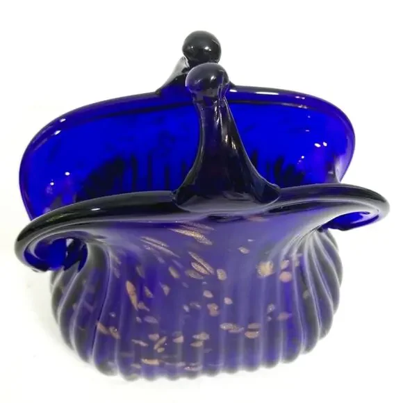 Cobalt art glass gold specks heavy unusual vase